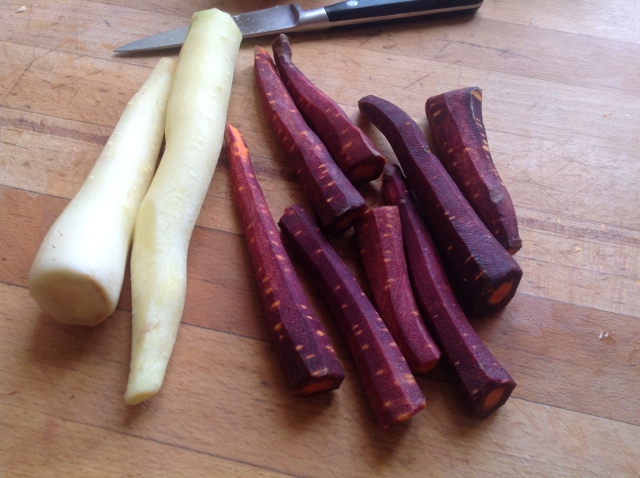 had to show you these beautifully coloured carrots - they actually gave the milk sauce an almost mauve tint by the end