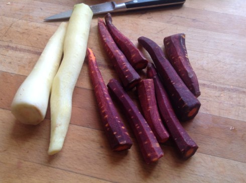 had to show you these beautifully coloured carrots - they actually gave the milk sauce an almost mauve tint by the end
