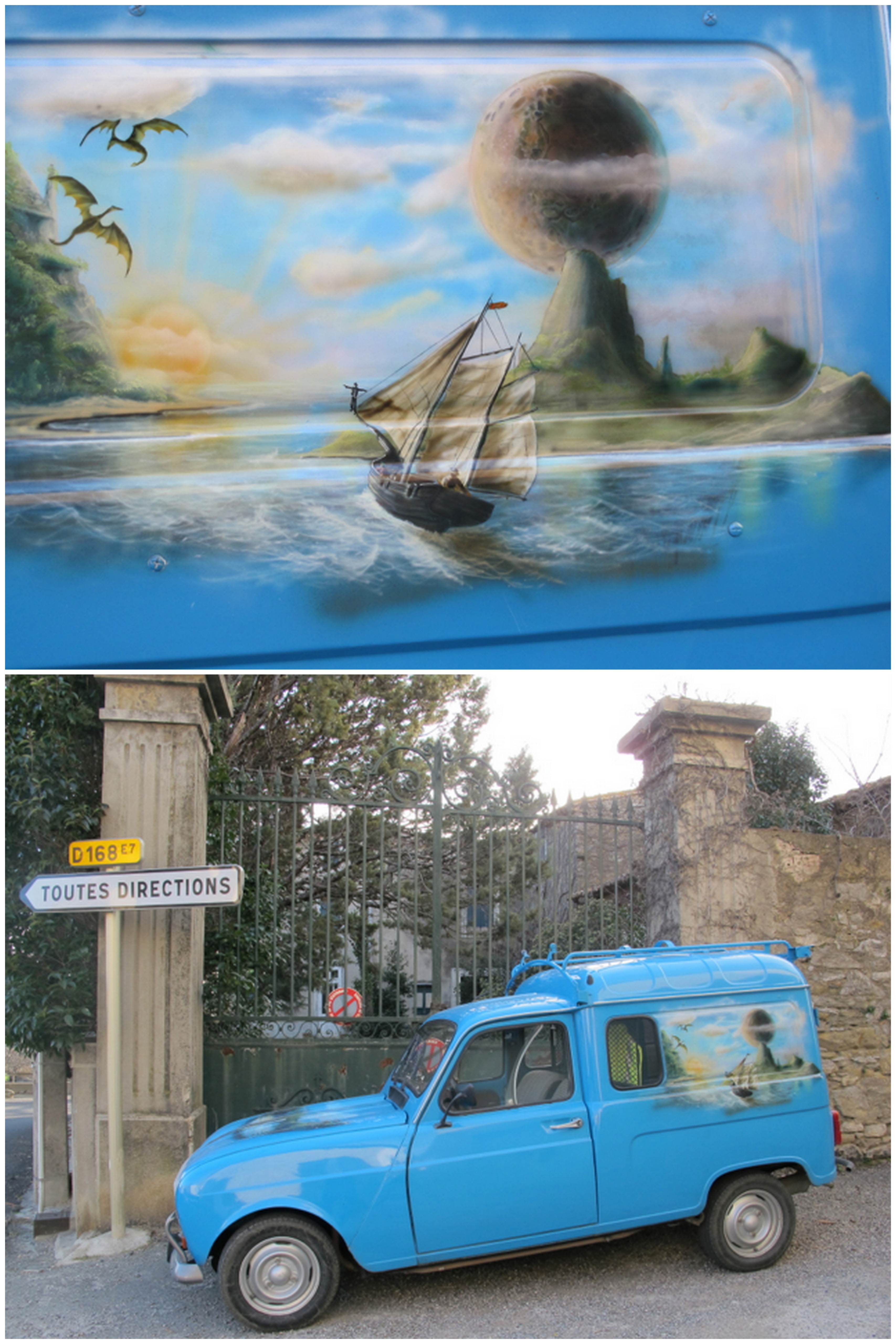 check out the airbrush work on the hot rod... a Renault 4L van