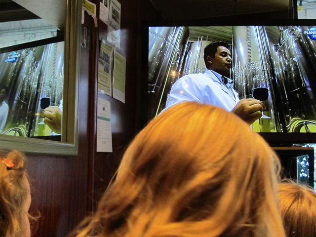 hot drinks at the cafe after a playing in the park...but check out the tele, the kids are getting clued up on winemaking