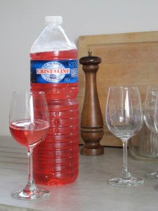 A drop of 'wine out of the wall'!!  One of the many perks of living around here is the access to delicious, cheap wines served from tap straight out of the wall of our cave co-ops - simply BYO your own bottle.  
This Rose from 2012 Minervois was delicious.