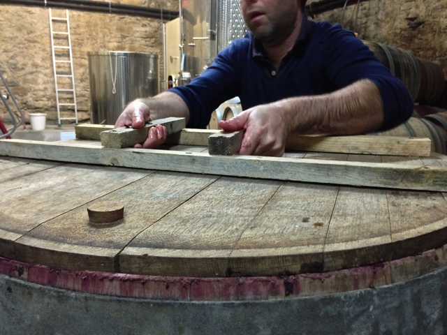the Grenache resting in wooden 'tank'